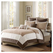 Load image into Gallery viewer, Full / Queen Brown Ivory Tan Cream 7 Piece Quilt Coverlet Bedspread Set
