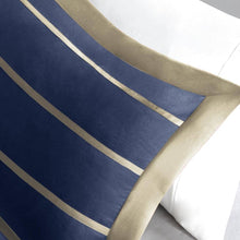 Load image into Gallery viewer, Full / Queen size Comforter Set in Navy Blue White Khaki Stripe
