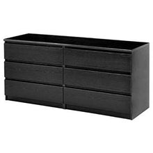 Load image into Gallery viewer, Modern 6 Drawer Double Dresser in Black Woodgrain Finish

