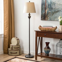 Load image into Gallery viewer, 3-Piece Floor Lamp and Table Desk Lamp Set in Black with Light Gold Drum Shades
